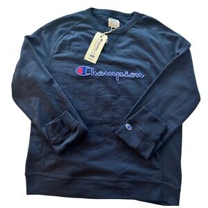 Champion Sweatshirt Mens XL Navy Blue Script Logo Pullover Crewneck NWT 1342903